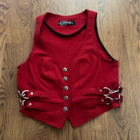 Lip Service Jackets & Blazers - Lip Service Red Striped Vest size medium side buckles FLAWS